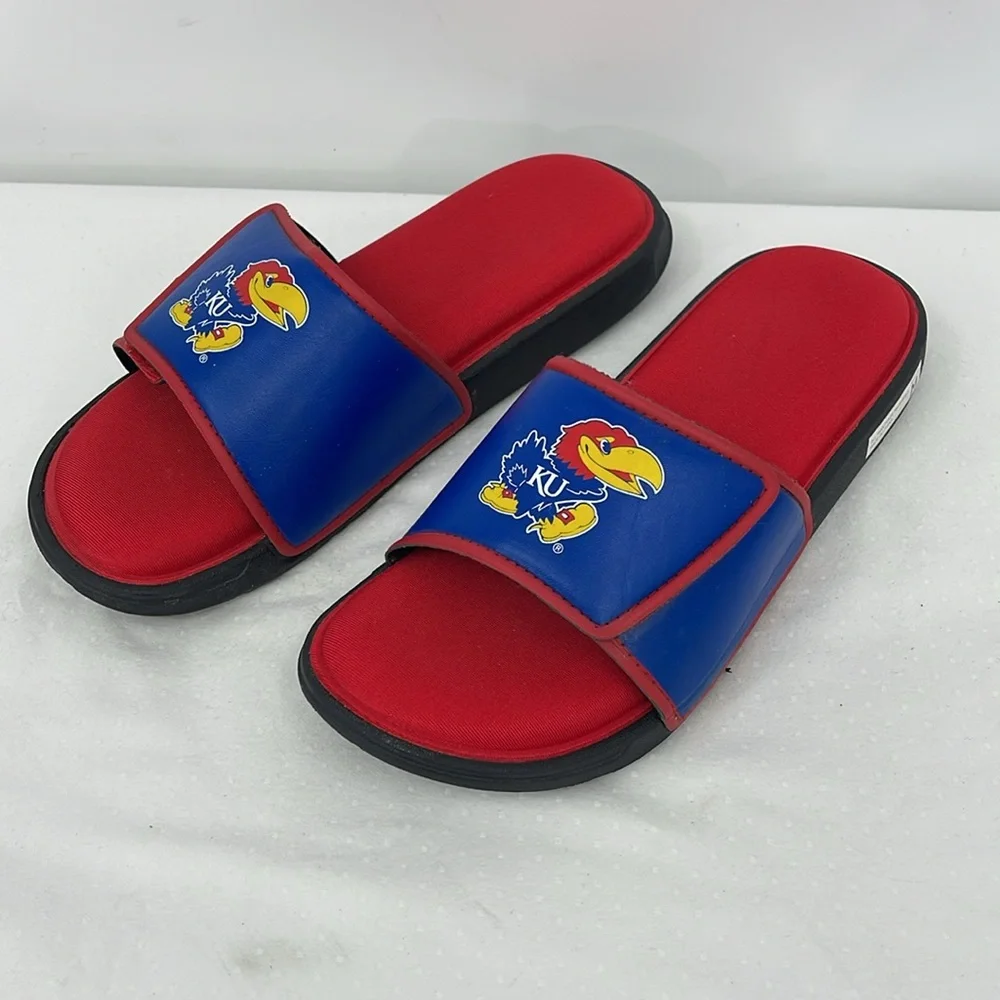 KU MENS SIZE 9-10 Red and Blue Slide Sandals